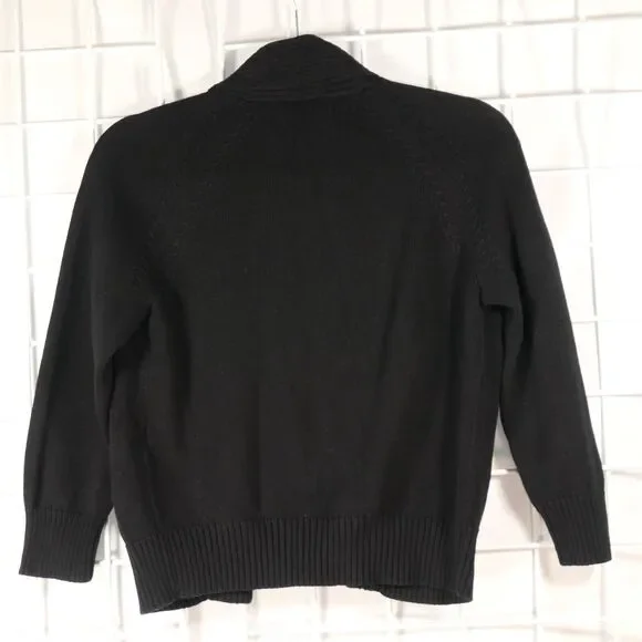 TALBOTS Womens Cropped Knit Cardigan Sweater Size S Black Ribbed Hem Cuffs - Picture 4 of 5